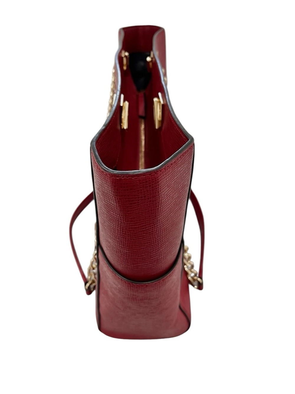 Henri Bendel Waldorf “THE WEAPON” Red Textured Leather Chain Tote Bag NWOT - Picture 9 of 15